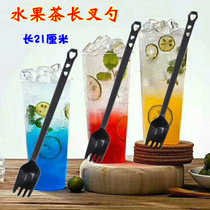 Disposable fruit fork long handle small fork spoon fruit tea fork spoon spoon roast fairy grass sand ice spoon independent packaging fork
