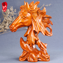 Craftsmen world flower pear wood carving horse head ornaments real mahogany zodiac horse living room creative office craft gift