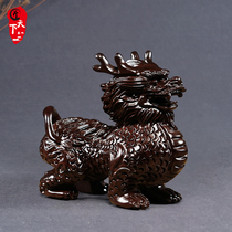 Black sandalwood unicorn ornaments a pair of solid wood carving Feng Shui Town Home Office mahogany crafts opening gifts