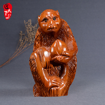 Flower pear wood carving monkey ornaments solid wood twelve Zodiac carving Birthday Peach Red Wood Crafts home monkey year gift