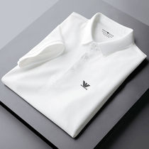 High-end white top summer short-sleeved t-shirt mens printed polo shirt slim lapel trend business mens clothing