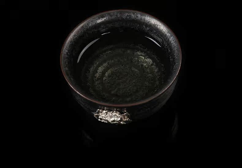 甲盏窑 李甲栈建盏天目杯银饰七彩银杯品茗杯陶瓷茶杯功夫主人杯