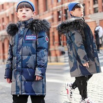 Off-season clearance new boys down jacket medium and long section medium and big childrens childrens clothing 2022 Korean version of the foreign boy thickening