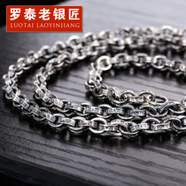 Luotai old silversmith 925 silver six-character truth necklace male retro Thai silver personality fashion punk tide men Silver Chain