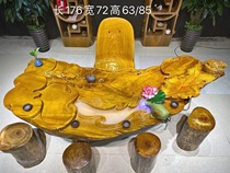 Natural whole tree root solid wood tea table gold silk Nan wood root carved tree head tea table Home wood Carved Tea Sea Living-room Tea Table
