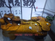 Golden Silk Nanmu Tea Table Root Carved Tea Table Solid Wood Whole Tree Root Engraving Flowing Water Fish fish home wood tea table 316-9