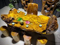 Overall Solid Wood Tree Root Tea Table Gold Silk Nanmu Root Carved Tea Table Living-room Balcony Small Tea Table Kung Fu Log Tea Sea