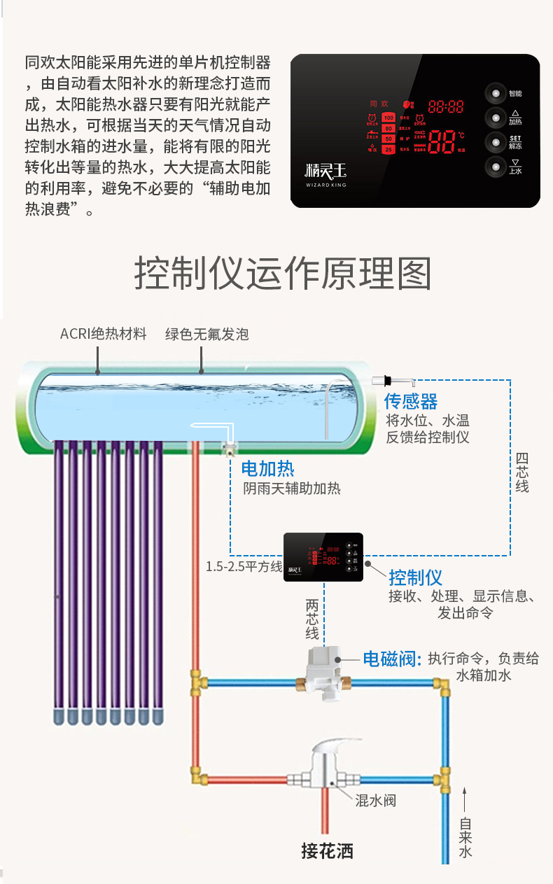 太阳能热水器配件控制器仪表全自动智能上水器水温水位显示测控仪