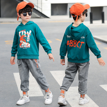 Boy suit spring Western style sweater Cowboy two-piece set handsome anime childrens spring and autumn childrens fashion trend clothes