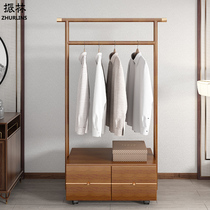 New Chinese clothes hat rack full solid wood floor hanger bedroom Nordic light luxurious wind brass with drawer hanging hanger home