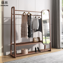 Clothes-cap rack-rack one-piece combined floor-floor solid wood shelve wearing clothing mirror mesh red walnuts wood bedroom hanging hanger