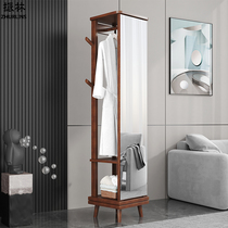 Wearing clothing mirror hanging clothes hanger One bedroom full body test clothes mirror Home solid wood clothes hat rack floor corner can be rotated
