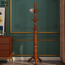 Full solid wood hanger floor bedroom hanging hanger log American Hotel new Chinese vertical wooden coat rack living room