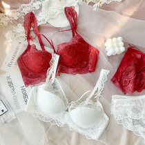 French thin sexy lace womens underwear Red year Bra comfortable big chest small comfort Bra set