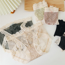 Sexy hollow eyelash lace seamless mid-waist briefs comfortable bag hip underwear small inner breathable cotton crotch bottoms
