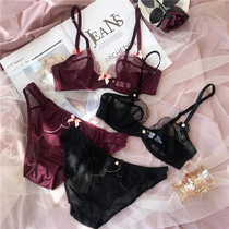 European and American sexy petals ultra-thin mesh lace with steel ring gather underwear fully transparent bra comfortable bra set