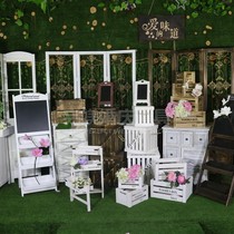 Outdoor wedding props Mori lawn wedding decoration wooden cabinet table box screen window decoration arrangement