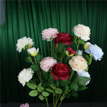 Special price 3 Head foreign peony wedding silk flower simulation rose wedding decoration flower arrangement single branch flower European style core Peony
