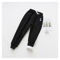 Boys striped trousers autumn gray black big children pants padded velvet warm pants girls pure cotton pants