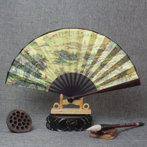 Custom Chinese style folding fan summer portable boy domineering fan Large silk cloth double-sided fan dance Hanfu man