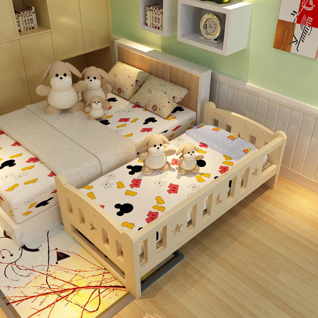 儿童床带护栏男孩女孩单人实木大边床公主小床婴儿宝宝加宽拼接床
