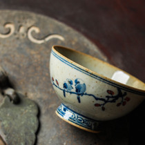 Duqing firewood burning flower and bird master cup single cup ceramic antique pure handmade kung fu tea set hand-painted blue and white tea cup