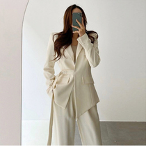 Tie Belt Suit Suit Woman 2021 Autumn Han Edition Loose Casual Display Slim Fashion Temperament Broadlegged Pants Two Sets Women