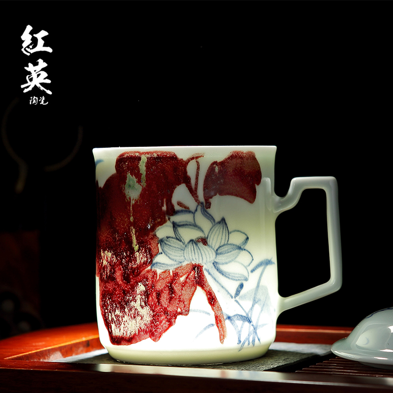 Hongying ceramics jingdezhen blue and white porcelain youligong tea cup office cup boss cup hand - made home outfit cups