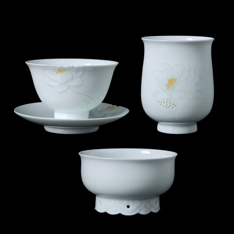 Jingdezhen ceramic masters cup single cup half knife mud hand - cut hand - made of new color white porcelain cups tea kungfu tea