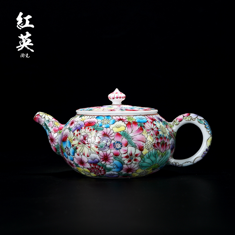 Red the jingdezhen ceramic kung fu tea sets home tea ware teapot hand - made pastel colored enamel pot
