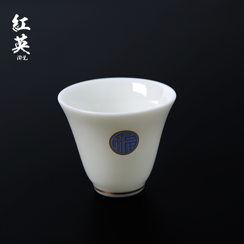 Jingdezhen ceramic paint master cup single CPU suet jade white porcelain kung fu tea set individual cups a single CPU