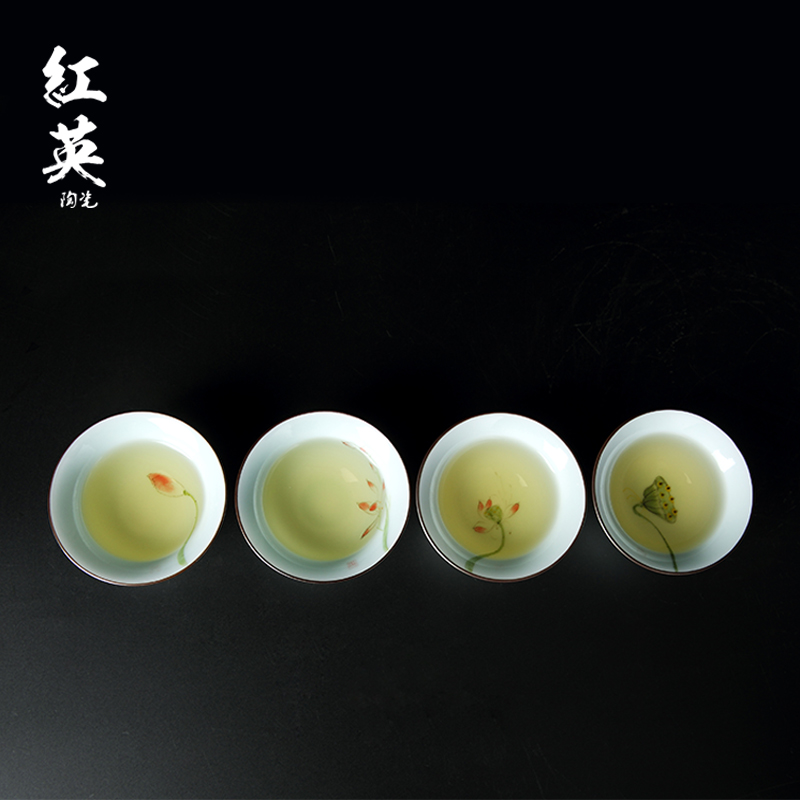 Red the jingdezhen ceramic hand - made master cup single CPU kung fu tea set with personal celadon sample tea cup small tea cups