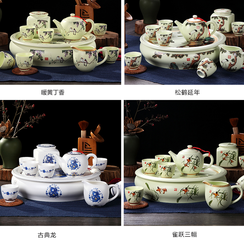 Jingdezhen ceramic cup kung fu tea set household double Chinese style of a complete set of your up tea tray teapot teacup