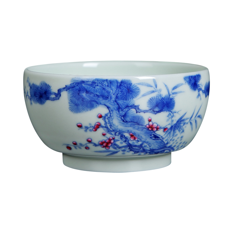 Hongying ceramics jingdezhen blue and white color bucket hand - made kung fu tea cup single sketch of male household master CPU