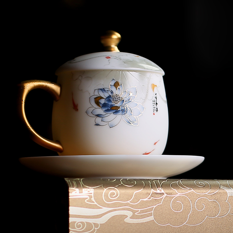 Jingdezhen tea cups separation ceramic tea tea cup of the see colour filter office cup with handle gift gift box