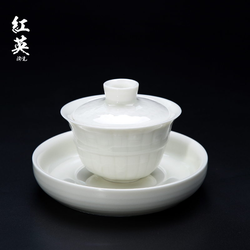 Red the jingdezhen ceramic only three tureen white jade porcelain teacup kung fu tea set tea bowl saucer