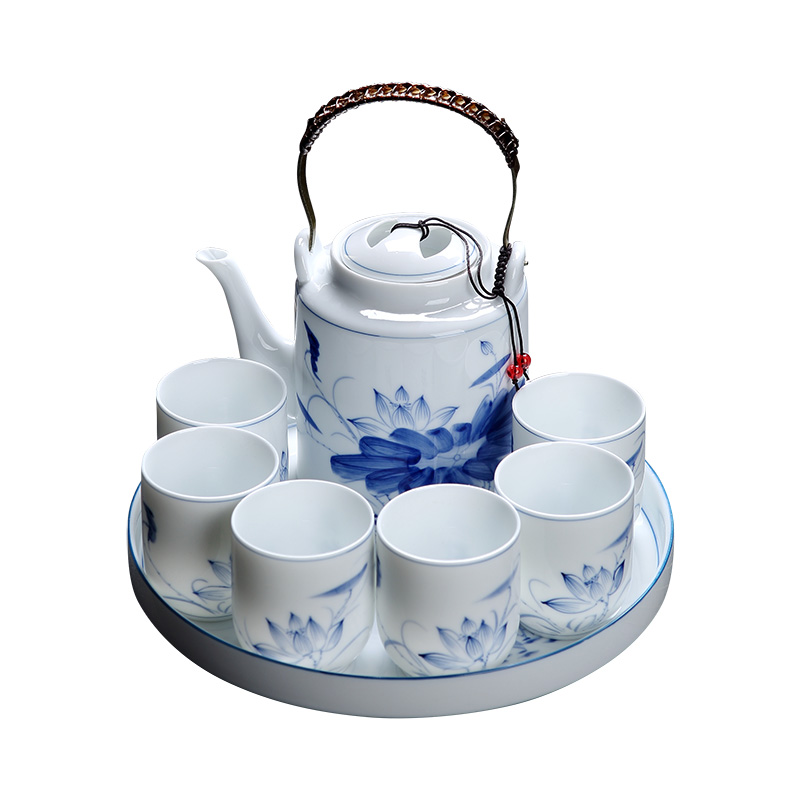 Jingdezhen hand - made porcelain of kung fu tea set suit small household of Chinese style ceramic girder pot cup teapot tea tray