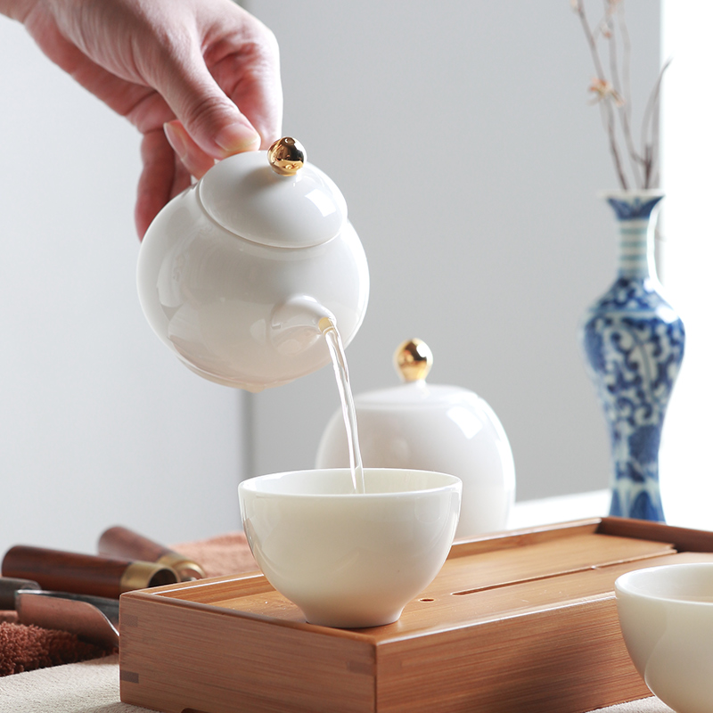 Red the jingdezhen ceramic suet jade white porcelain kung fu tea set contracted portable travel the teapot tea tray cups