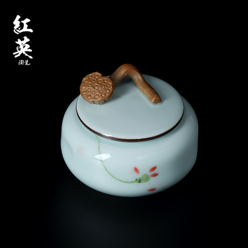 Red the jingdezhen ceramic seal storage warehouse tea box storage tea pot hand - made celadon small medium caddy fixings