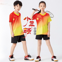 Kids Badminton Clothing Set Boys Girls Summer Speedo Dry Red Short Sleeve Training Clothes Kids Table Tennis Game Clothes