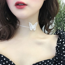 Fishing line butterfly necklace female clavicle chain short collar tide net red belt diamond double tulle invisible three-dimensional neck neck strap