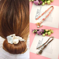 Dish hair artifact Pearl bud hair hoop bow Floral head decoration hair rope Korean meatball head fresh