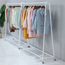White clothes rack floor-to-ceiling household indoor clothes rack pole type clothes rack Coat rack Bedroom hanger mobile pulley