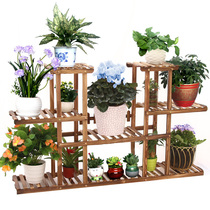 Solid wood flower stand multi-layer carbonized floor flower pot stand fleshy wooden bonsai stand living room balcony indoor flower stand