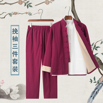 Taiji practice clothing linen autumn mens suit cotton linen winter Taiji performance clothing competition clothing thickened Chinese style