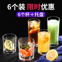 6pcs straight liter clear lead-free octagonal glass Household water cup Tea cup Beer cup Milk juice cup set