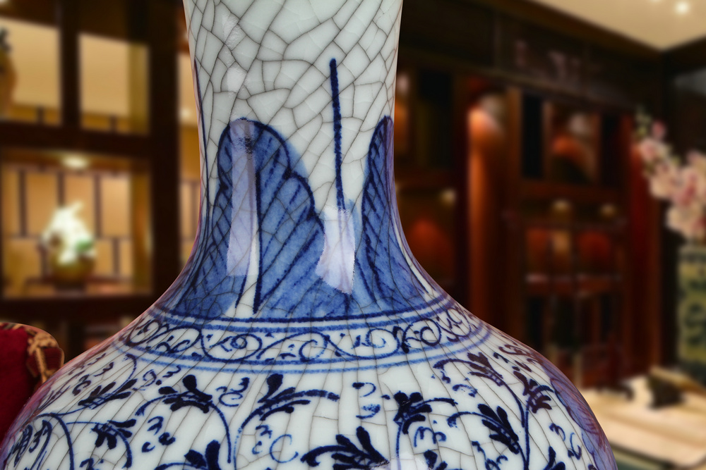 Antique blue and white porcelain of jingdezhen ceramics up crack glaze vase modern household adornment furnishing articles