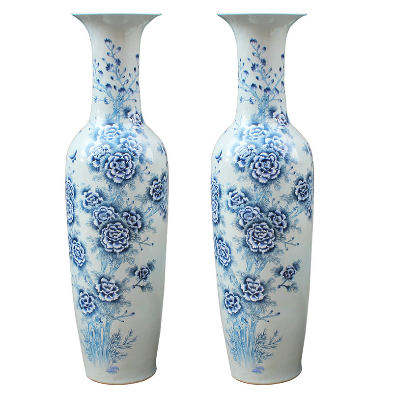 Jingdezhen blue and white peony sitting room of large vase household ceramics hand - made craft decoration decorative furnishing articles