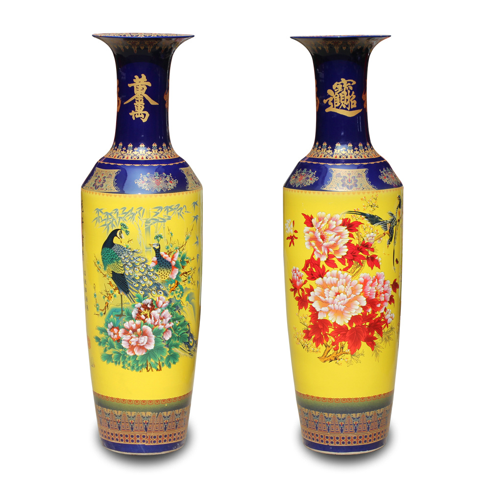 Jingdezhen ceramics pastel yellow bottom phoenix peony of large vases, lobby furnishing articles of I sitting room set