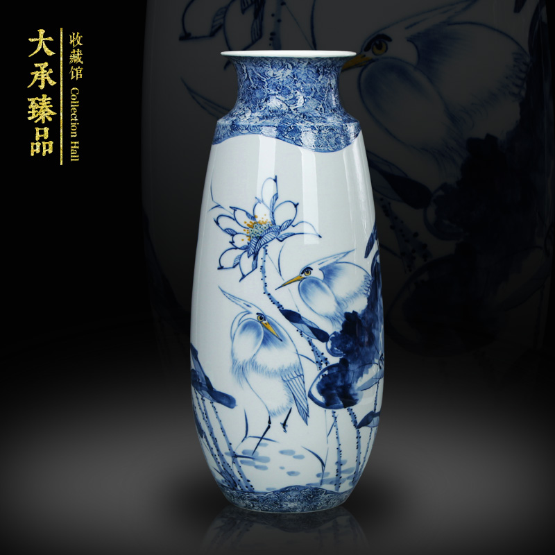 Egrets LuYiGang hand - made porcelain of jingdezhen ceramics engraving lotus vase collection crafts are set